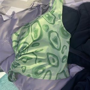 Green trippy one- shoulder top
